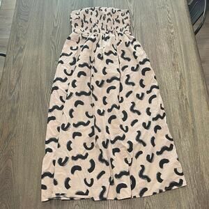 A New Day Womens Smocked Midi Dress Strapless Patterned Beige Black Size XS